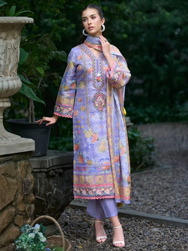 Purple_Printed_Linen_Kurta_Trouser_Dupatta_Set
