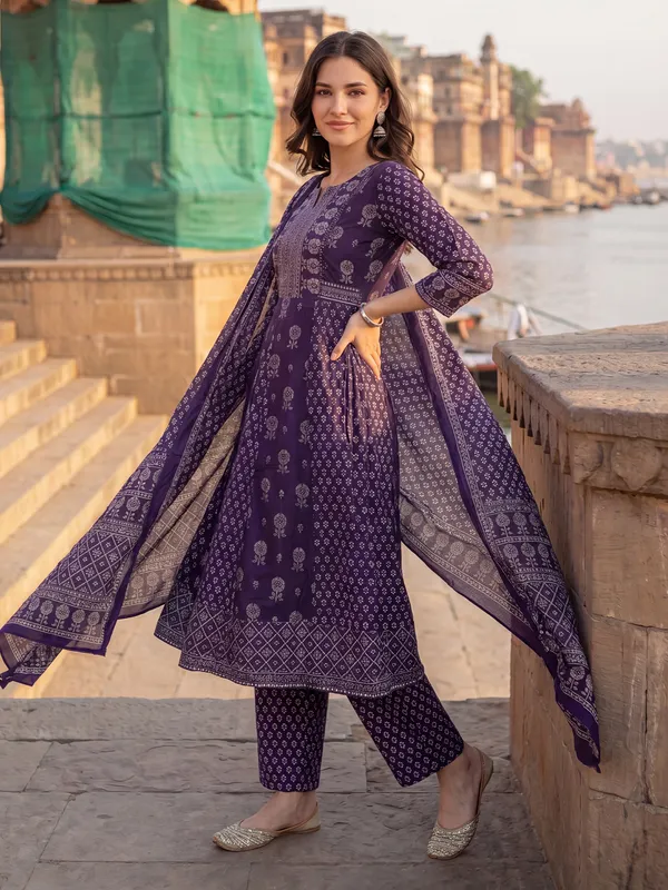 Purple_Printed_A-Line_Kurta_Trousers_With_Dupatta_Set