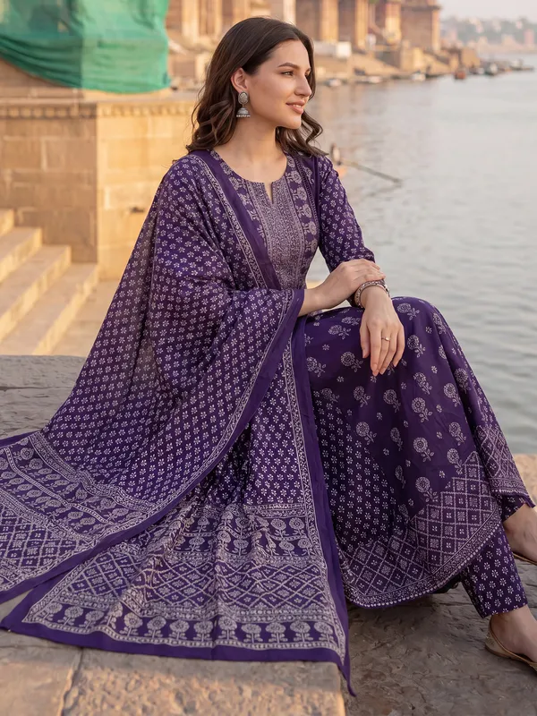 Purple_Printed_A-Line_Kurta_Trousers_With_Dupatta_Set