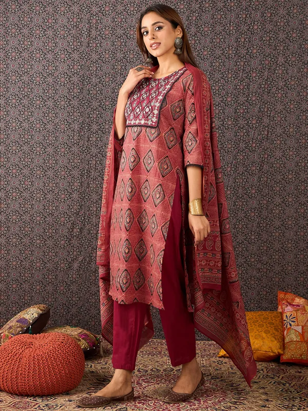 Orange_Printed_Pure_Cotton_Kurta_Trouser_Dupatta_Set