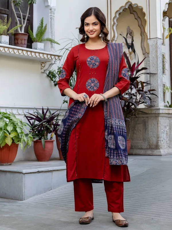 Orange_Printed_Pure_Cotton_Kurta_Trouser_Dupatta_Set