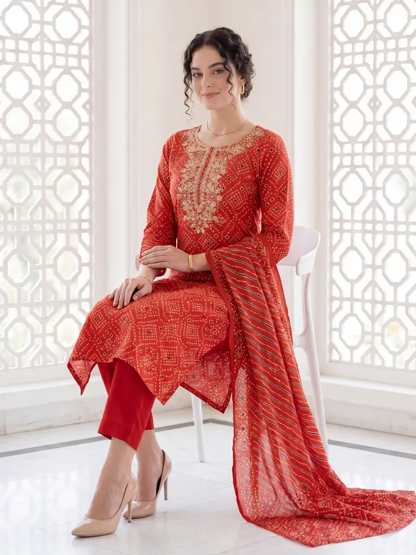 Orange_Embroidered_Pure_Cotton_Kurta_Trouser_Dupatta_Set