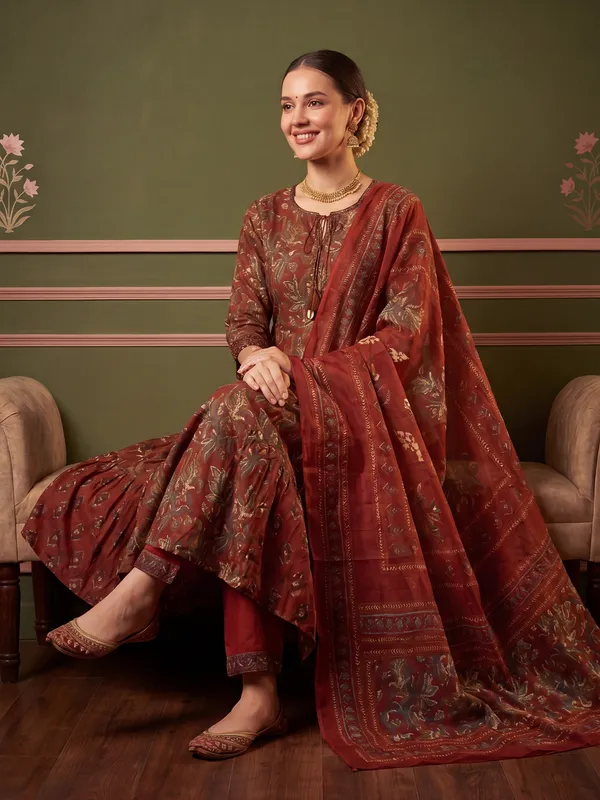 Orange_Printed_Pure_Cotton_Kurta_Trouser_Dupatta_Set