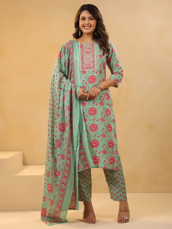 Sea_Green_Embroidered_Cotton_Blend_Kurta_Trouser_Dupatta_Set