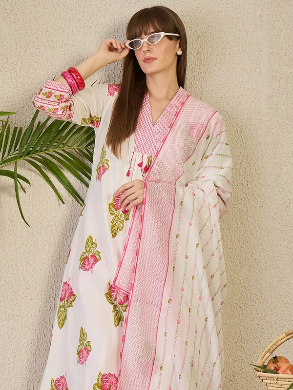 White_Printed_A-Line_Kurta_Trousers_With_Dupatta_Set