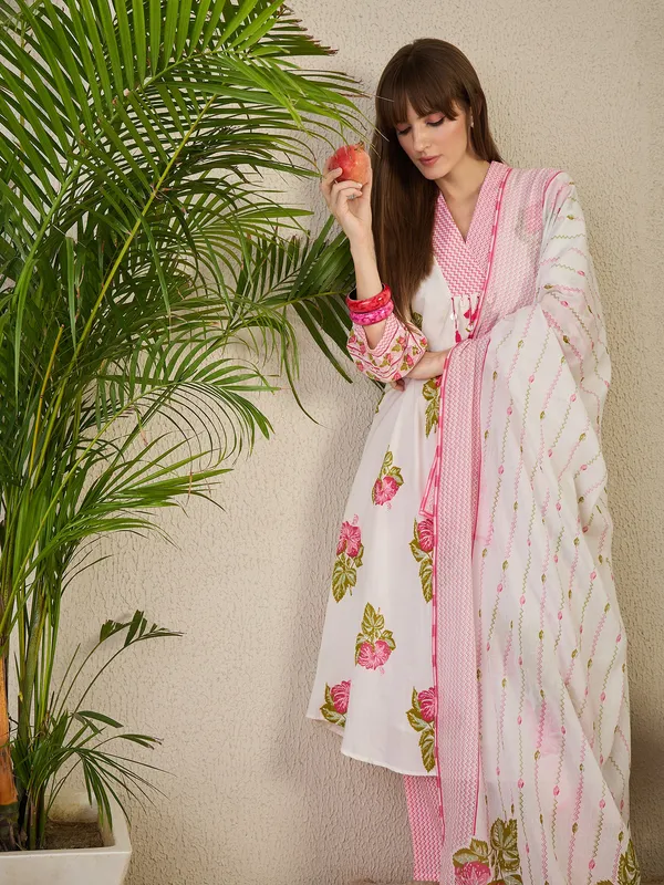 White_Printed_A-Line_Kurta_Trousers_With_Dupatta_Set