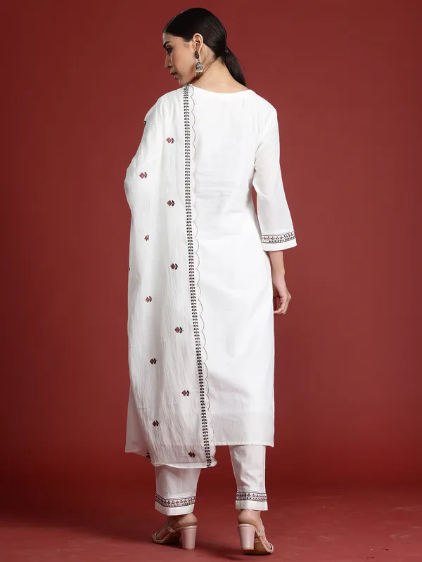 White_Embroidered_Pure_Cotton_Kurta_Trouser_Dupatta_Set