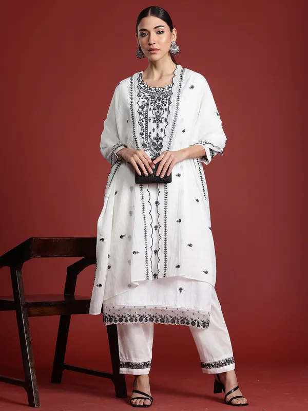White_Embroidered_Straight_Kurta_Trousers_With_Dupatta_Set