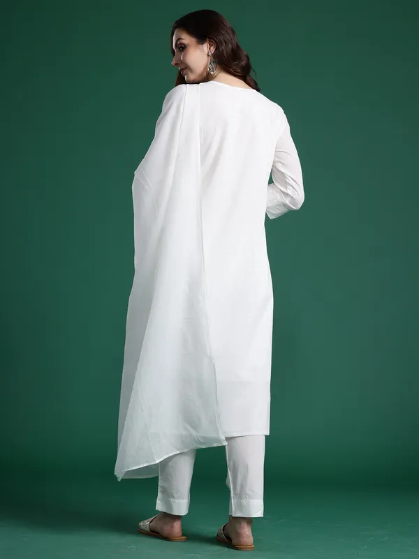 White_Pure_Cotton_Embroidered_Kurta_Trouser_Dupatta_Set