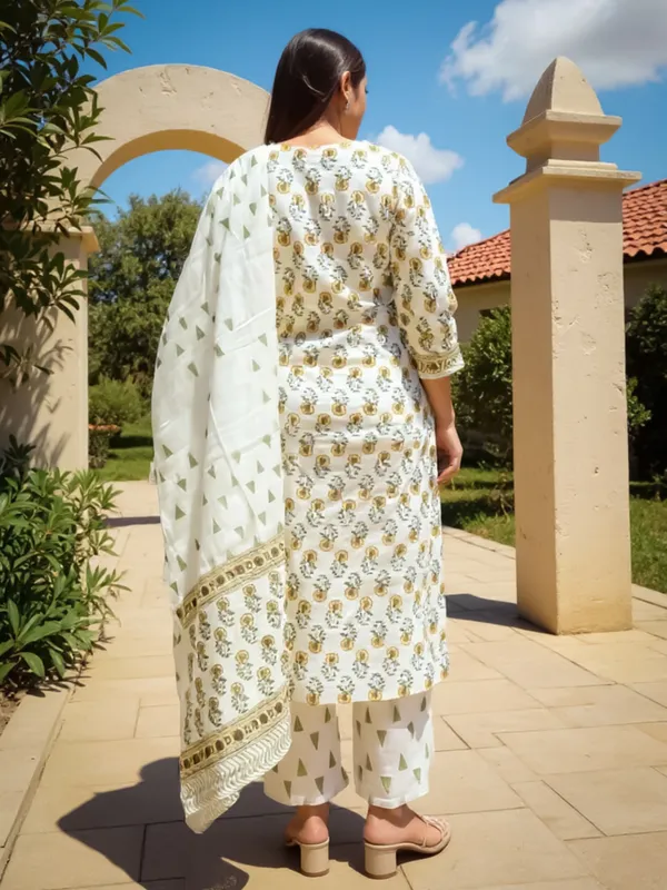 White_Printed_Pure_Cotton_Kurta_Trouser_Dupatta_Set