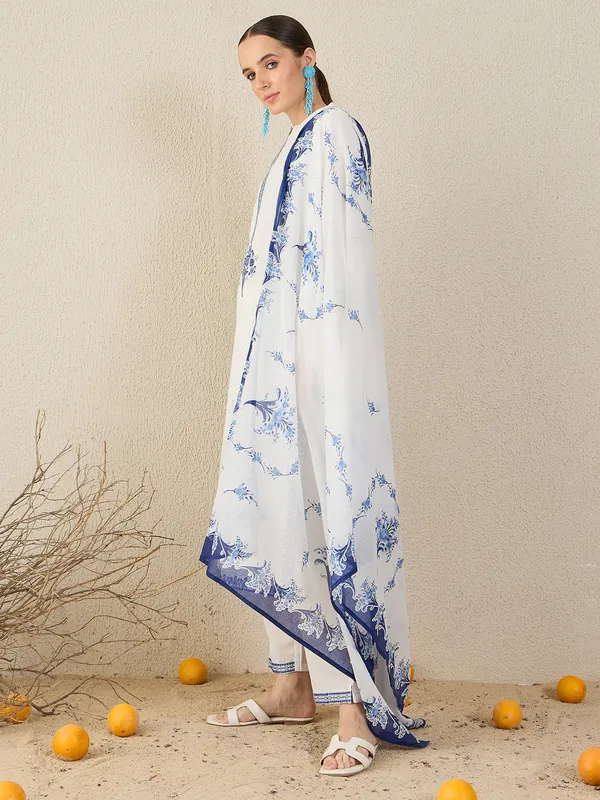 White_Embroidered_Pure_Cotton_Kurta_Trouser_Dupatta_Set