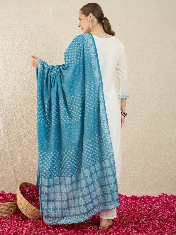 White_Pure_Cotton_Embroidered_Kurta_Trouser_Dupatta_Set