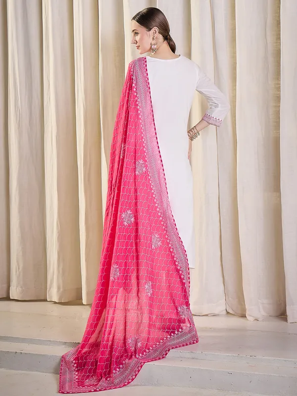 White_Pure_Cotton_Embroidered_Kurta_Trouser_Dupatta_Set