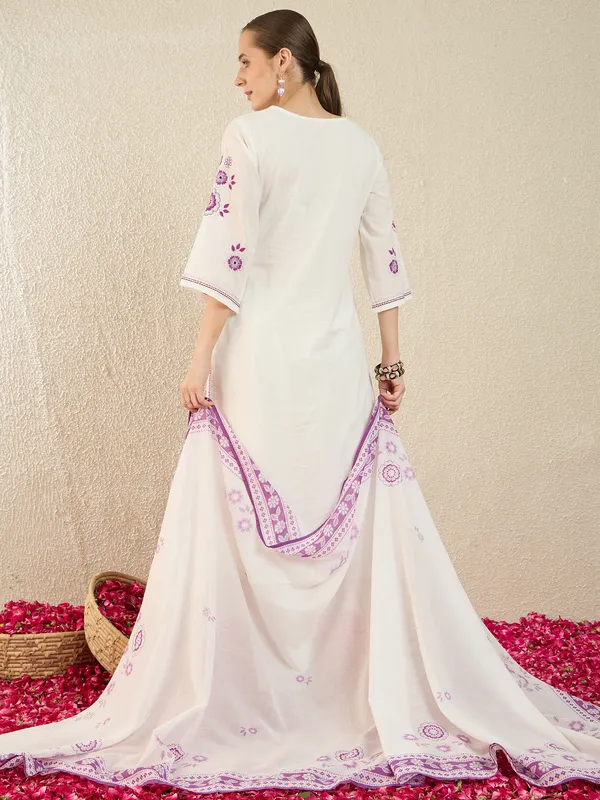 White_Embroidered_Pure_Cotton_Kurta_Trouser_Dupatta_Set