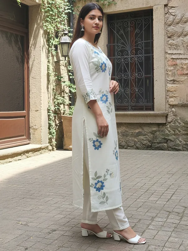 White_Embroidered_Pure_Cotton_Kurta_Trouser_Dupatta_Set