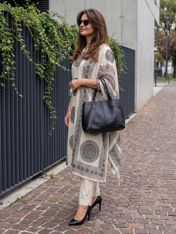 White_Printed_Pure_Cotton_Kurta_Trouser_Dupatta_Set