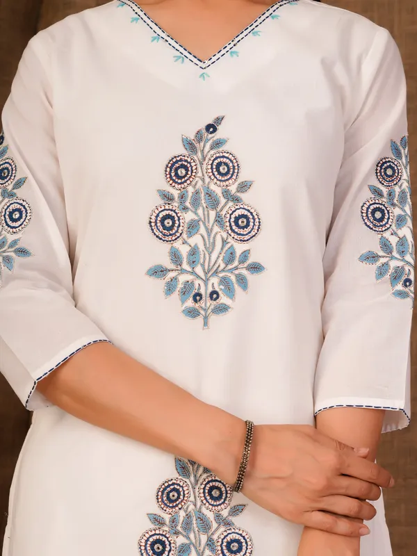 White_Printed_Pure_Cotton_Kurta_Trouser_Dupatta_Set