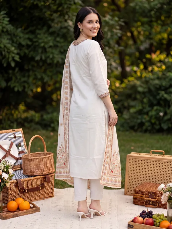 White_Embroidered_Straight_Kurta_Trousers_With_Dupatta_Set