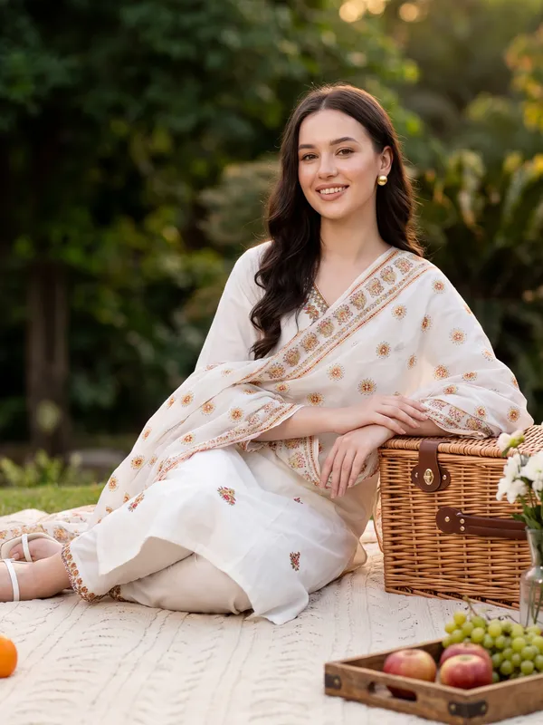 White_Embroidered_Straight_Kurta_Trousers_With_Dupatta_Set