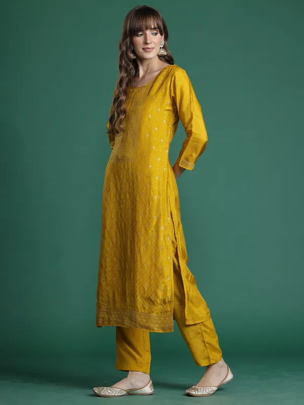Yellow_Embroidered_Silk_Kurta_Trouser_Dupatta_Set