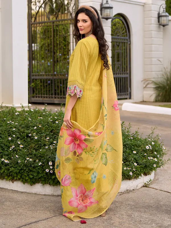 Yellow_Embroidered_Pure_Cotton_Kurta_Trouser_Dupatta_Set