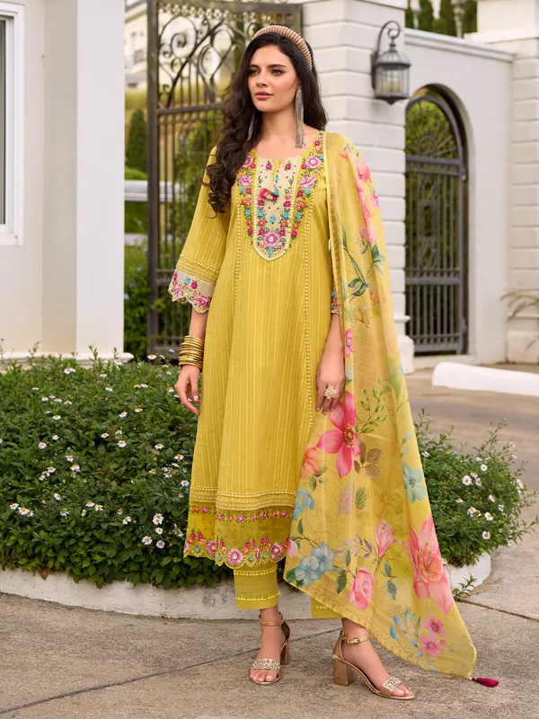 Yellow_Embroidered_Pure_Cotton_Kurta_Trouser_Dupatta_Set