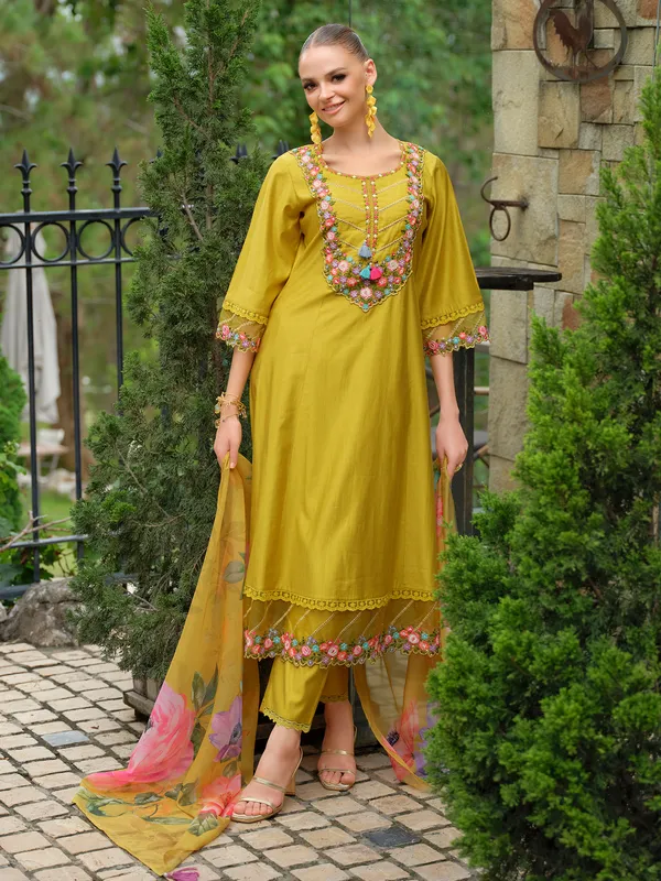 Yellow_Embroidered_Liva_Kurta_Trouser_Dupatta_Set