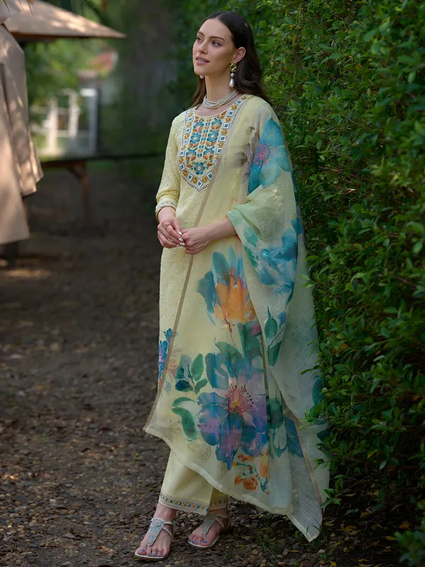 Yellow_Embroidered_Pure_Cotton_Kurta_Trouser_Dupatta_Set