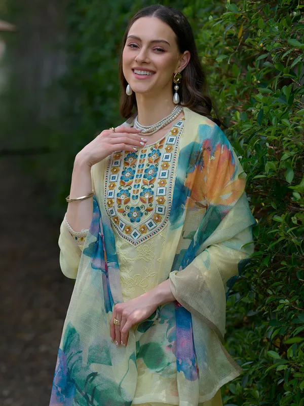 Yellow_Embroidered_Pure_Cotton_Kurta_Trouser_Dupatta_Set