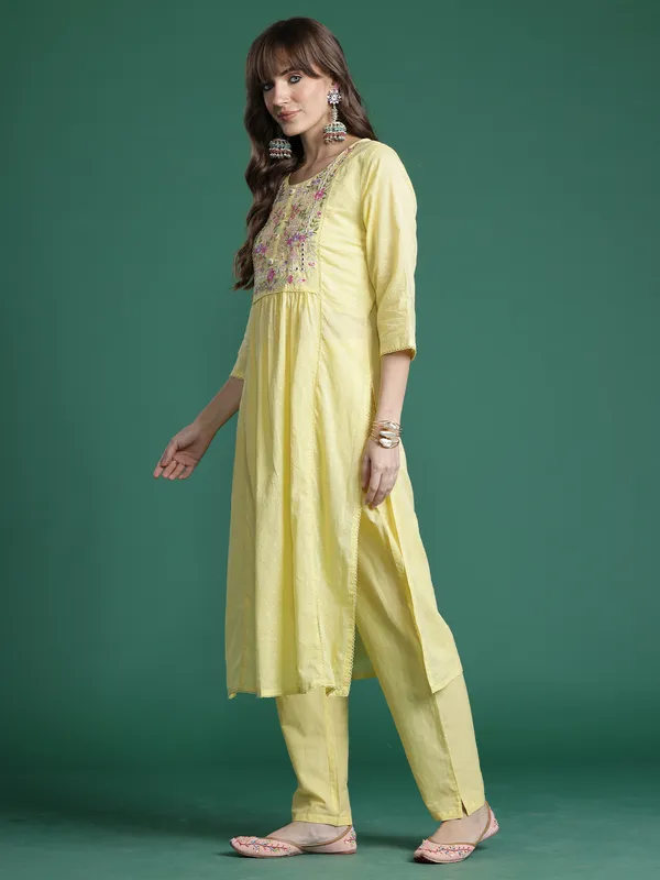 Yellow_Embroidered_Pure_Cotton_Kurta_Trouser_Dupatta_Set