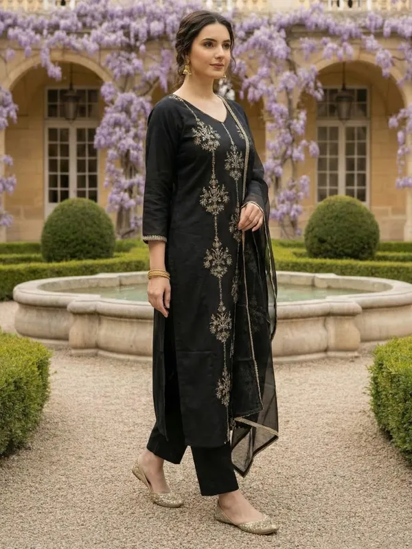 Black_Embroidered_Liva_Kurta_Trouser_Dupatta_Set