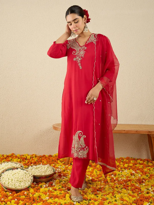 Red_Embroidered_Straight_Kurta_Trousers_With_Dupatta_Set