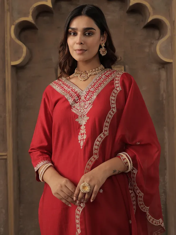 Red_Embroidered_Straight_Kurta_Trousers_With_Dupatta_Set