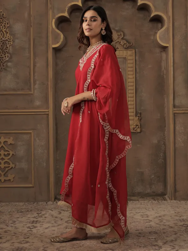 Red_Embroidered_Straight_Kurta_Trousers_With_Dupatta_Set