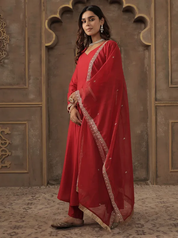 Red_Solid_A-Line_Kurta_Trousers_With_Dupatta_set