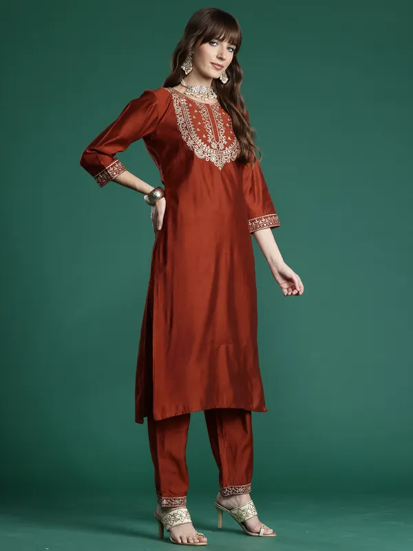 Orange_Embroidered_Straight_Kurta_Trousers_With_Dupatta_Set