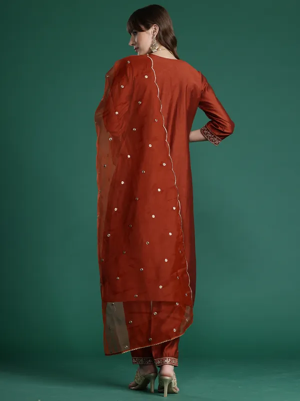 Orange_Embroidered_Straight_Kurta_Trousers_With_Dupatta_Set