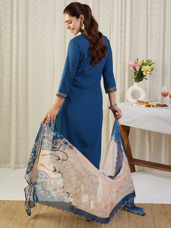 Blue_Embroidered_Viscose_Rayon_Kurta_Trouser_Dupatta_Set