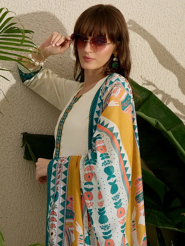 Cream_Embroidered_Viscose_Rayon_Kurta_Trouser_Dupatta_Set
