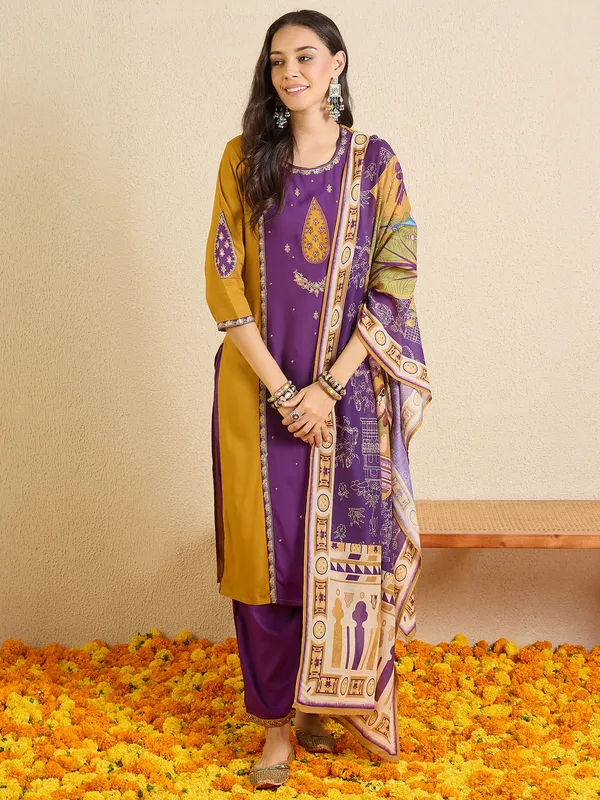 Purple_Embroidered_Viscose_Rayon_Kurta_Trouser_Dupatta_Set