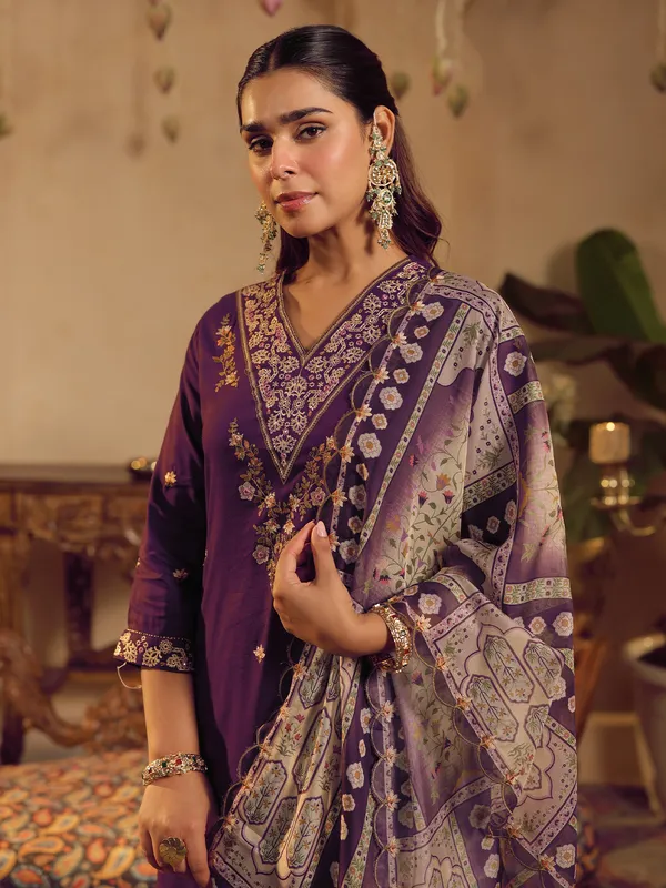 Purple_Embroidered_Straight_Kurta_Palazzos_With_Dupatta_Set
