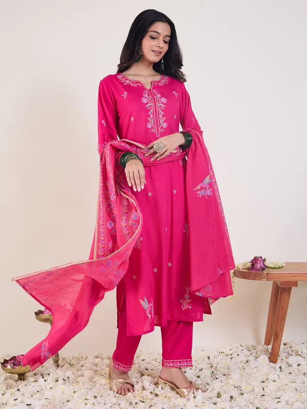 Pink_Embroidered_Viscose_Rayon_Kurta_Trouser_Dupatta_Set