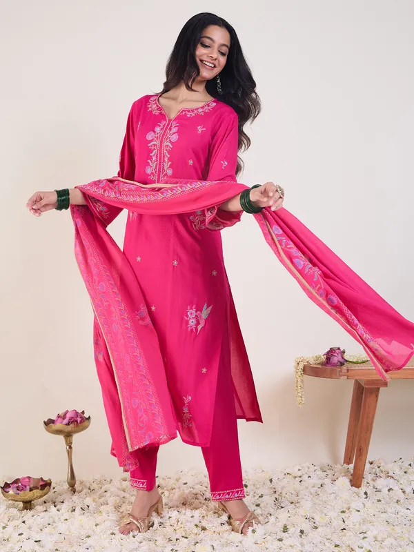 Pink_Embroidered_Viscose_Rayon_Kurta_Trouser_Dupatta_Set