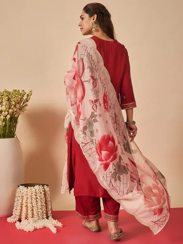 Orange_Embroidered_Viscose_Rayon_Kurta_Trouser_Dupatta_Set