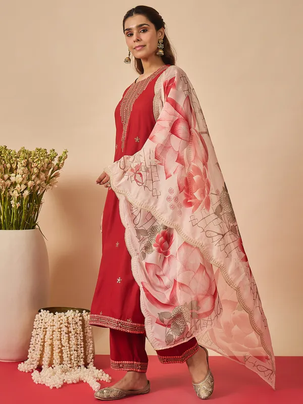 Orange_Embroidered_Viscose_Rayon_Kurta_Trouser_Dupatta_Set