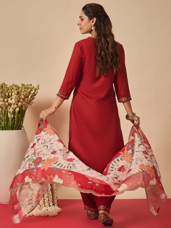 Orange_Embroidered_Viscose_Rayon_Kurta_Trouser_Dupatta_Set