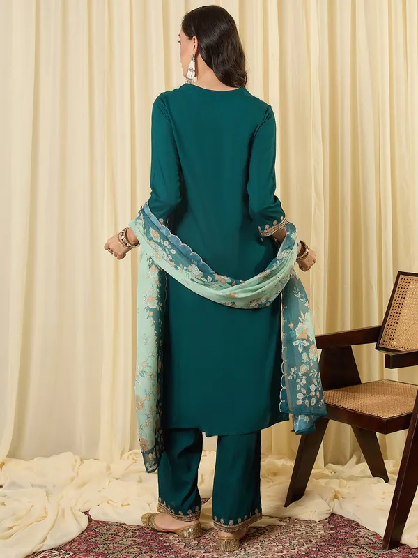 Teal_Viscose_Rayon_Embroidered_Kurta_Trouser_Dupatta_Set