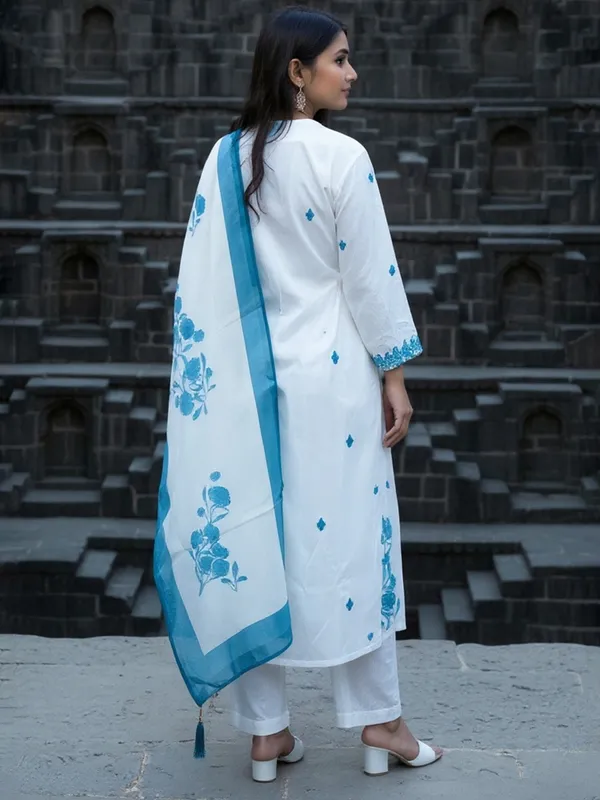 White_Embroidered_Viscose_Rayon_Kurta_Trouser_Dupatta_Set
