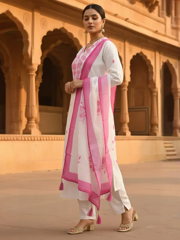 White_Embroidered_Viscose_Rayon_Kurta_Trouser_Dupatta_Set