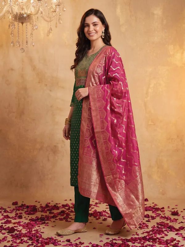 Green_Embroidered_Silk_Blend_Kurta_Trouser_Dupatta_Set